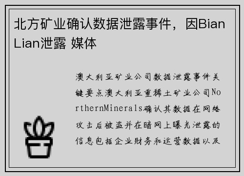 北方矿业确认数据泄露事件，因BianLian泄露 媒体
