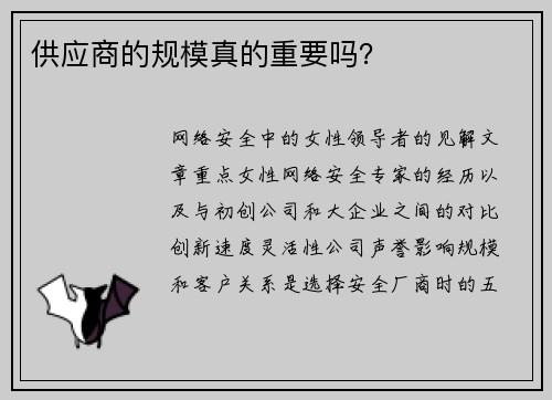 供应商的规模真的重要吗？ 