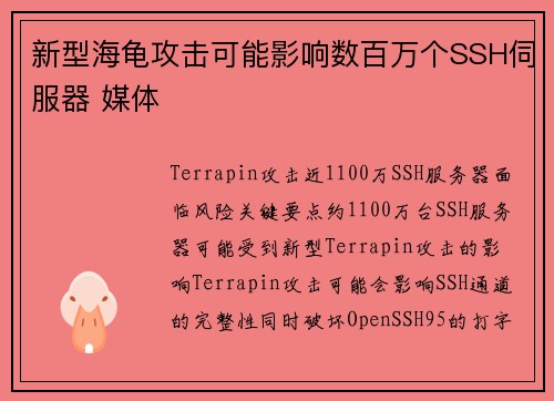 新型海龟攻击可能影响数百万个SSH伺服器 媒体
